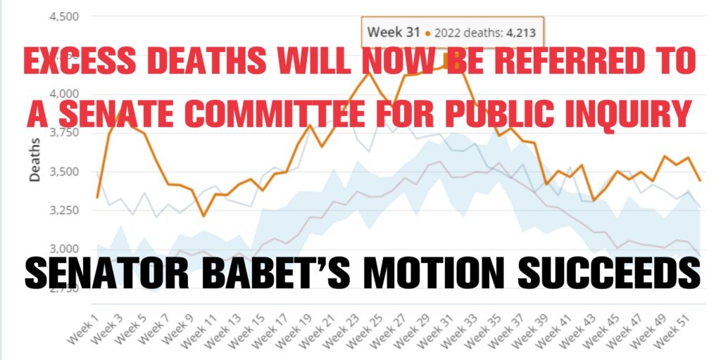 Media Release on Excess Deaths: Fifth time is a charm! Senator Babet's motion to refer Excess Mortality to a Senate Committee has succeeded.